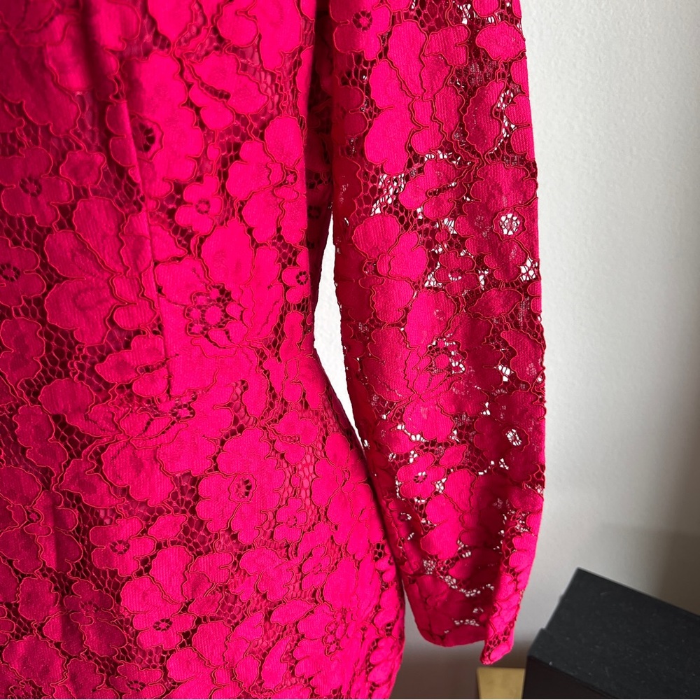 Carolina Herrera Red Lace High Neck Above Knee Sheath Dress - Picture 14 of 15